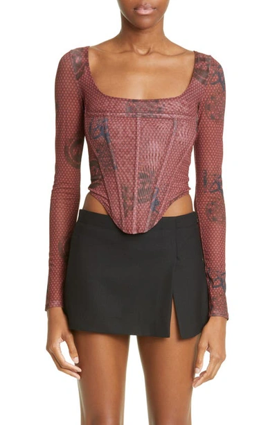 Miaou Maude Atlas Print Mesh Corset Top In Atlas