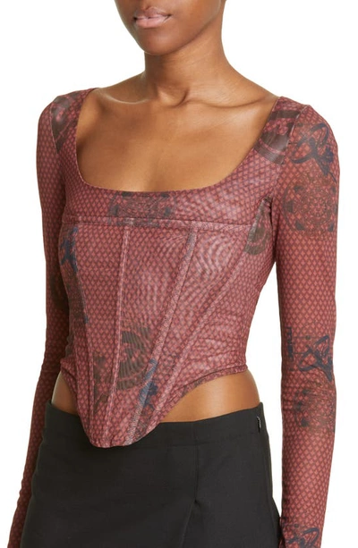 Miaou Maude Atlas Print Mesh Corset Top In Atlas