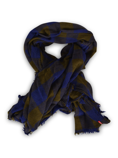 Shop A Punto B Fringe Edges Check Scarf In Indaco/military