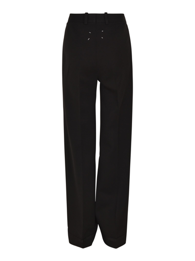 Shop Maison Margiela Rear Logo Straight Leg Plain Trousers In Black