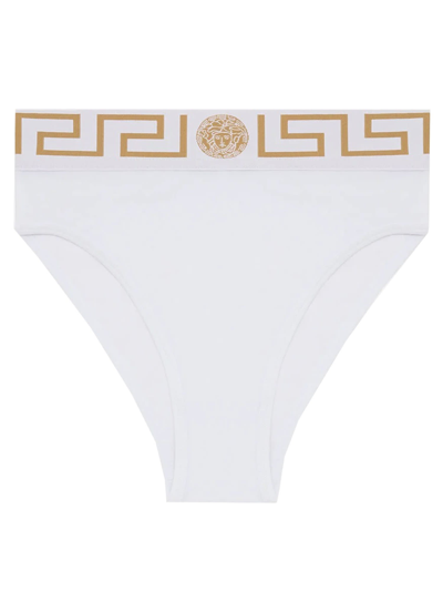 Shop Versace Slip With Greek In Bianco