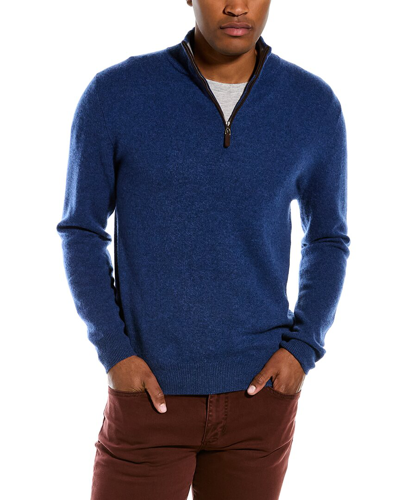 Shop Magaschoni Cashmere 1/4-zip Mock Neck Sweater In Blue