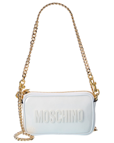 Shop Moschino Logo Print Patent Shoulder Bag In White
