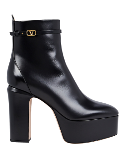 Shop Valentino Garavani Tan-go 120 Leather Platform Ankle Boots In Black