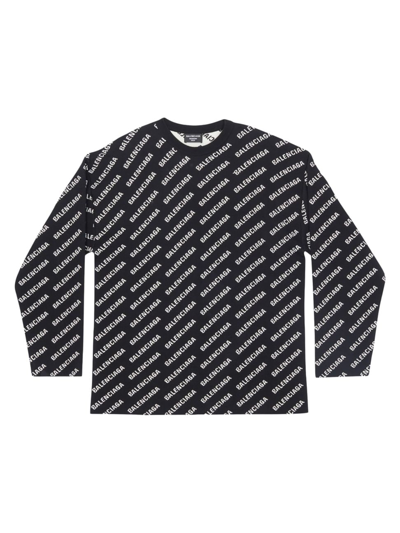 Shop Balenciaga Men's Mini Allover Logo Sweater In Black White