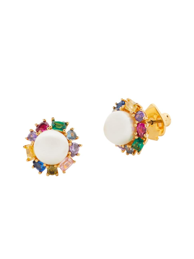 Shop Kate Spade Women's Candy Shop Goldtone Cubic Zirconia & Faux Pearl Halo Studs In Neutral