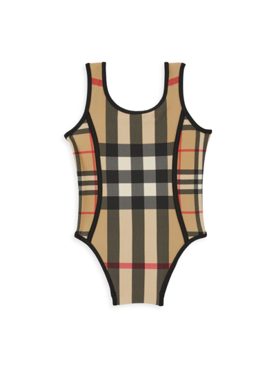 Shop Burberry Baby Girl's & Little Girl's Nigella Archive Check Print Swimsuit In Archive Beige Check