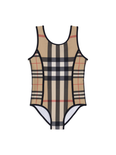 Shop Burberry Little Girl's & Girl's Nigella Archive Check Swimsuit In Archive Beige Check