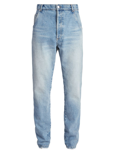 Shop Balmain Men's Monogram Straight-leg Jeans In Blue Jean