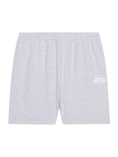 Shop Balenciaga Men's Cities New York Sweat Shorts In Heather Grey White