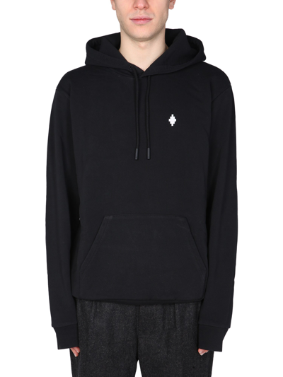 Marcelo Burlon County Of Milan Classic Pullover Black Hoodie With Adjustable Drawstring In Black