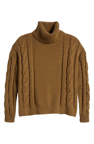 Shop Madewell Crockett Cable Turtleneck Sweater In Golden Spinach