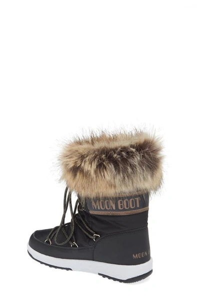 Shop Moon Boot Kids' Monaco Waterproof Faux Fur Trim Boot In Black Copper