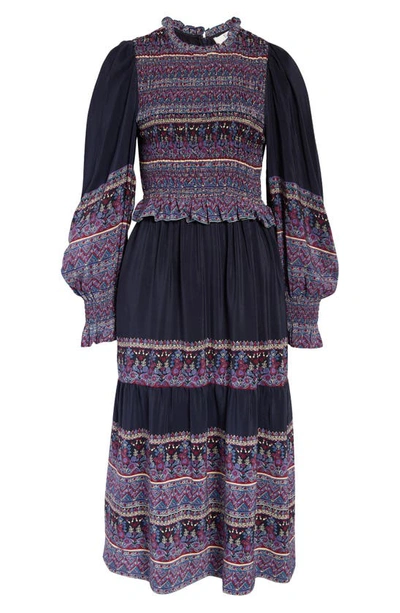 Shop Sea Adella Long Sleeve Silk Midi Dress In Iris