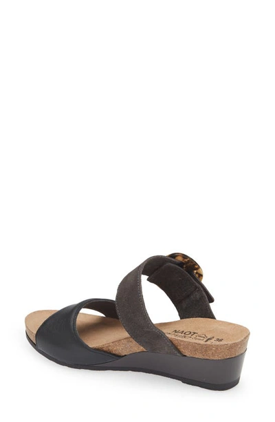 Naot Kingdom Wedge Slide Sandal In Black Leather/midnight Suede