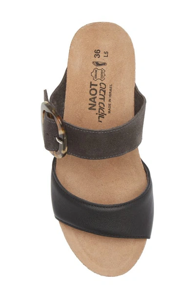 Naot Kingdom Wedge Slide Sandal In Black Leather/midnight Suede