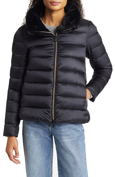 Shop Save The Duck Mei Faux Fur Collar Puffer Jacket In Black