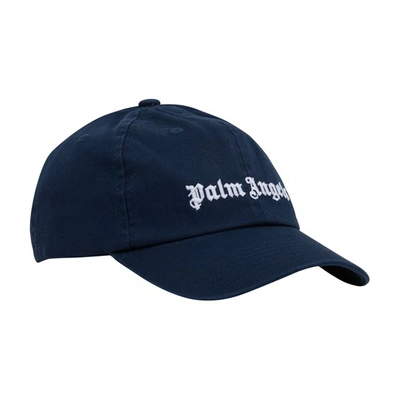 Shop Palm Angels Logo Cap In Navy Blue White