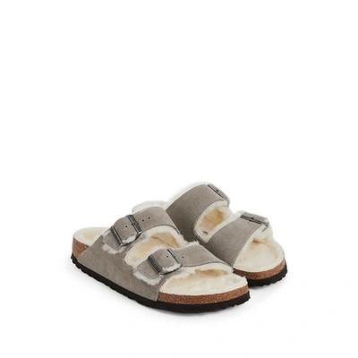 Birkenstock Arizona Shearling & Suede Sandals In Grey