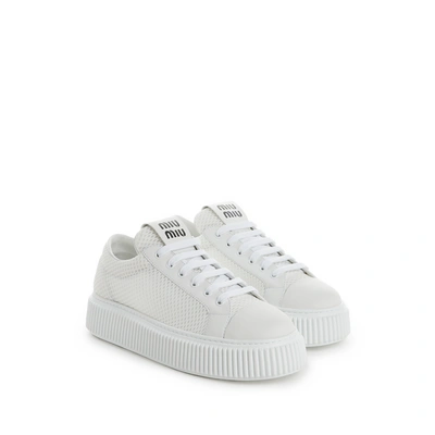 Miu Miu Round Toe Low-top Casual Shoes In White