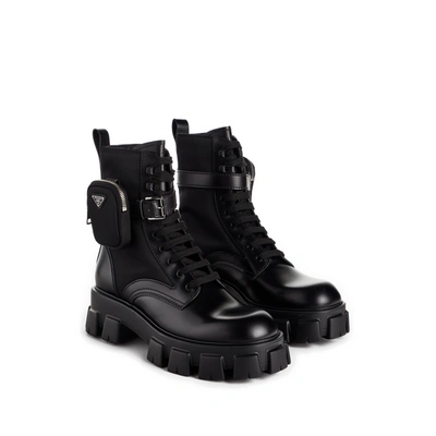 Shop Prada Leather And Nylon Ankle Boots In Black