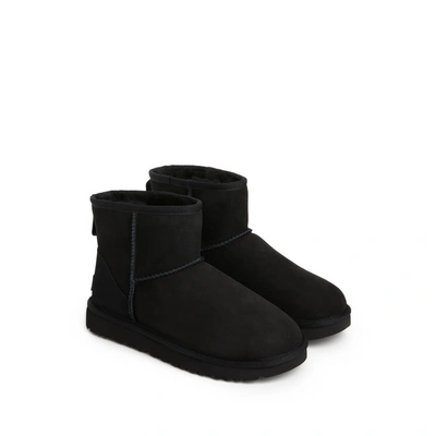 Ugg Classic Mini Black Ankle Boots With Logo Patch On The Rear In Suede Woman