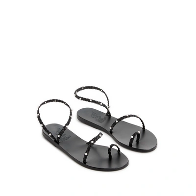 Shop Ancient Greek Sandals Eleftheria Leather Sandals With Beads In Black