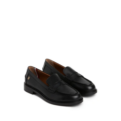 Shop Tommy Hilfiger Leather Loafers In Black