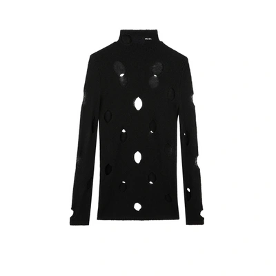 Prada Openwork Viscose Turtleneck Sweater In Black