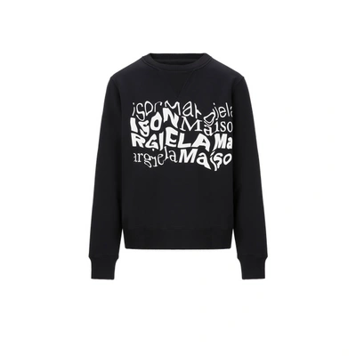 Shop Maison Margiela Printed Cotton Sweatshirt In Black