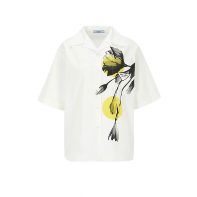 Shop Prada Printed Cotton Shirt In Blanc