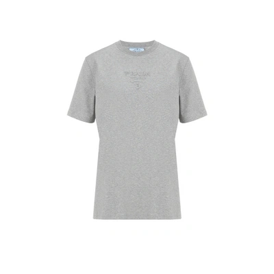 Shop Prada Logo Cotton T-shirt In Grey