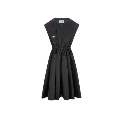 Shop Prada Re-nylon Midi Dress In Black