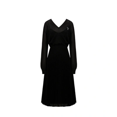 Shop Prada Maxi Dress With Metallic Threads In Black