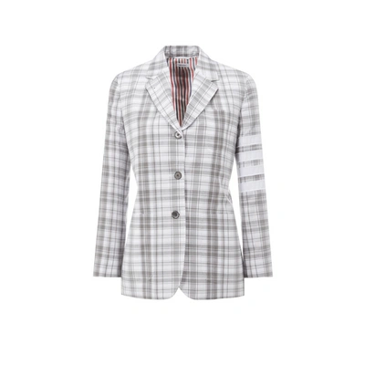 Shop Thom Browne Cotton Check Jacket In Grey