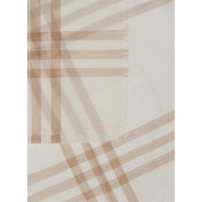 Shop Burberry Lightweight Check Wool And Silk Scarf In Beige