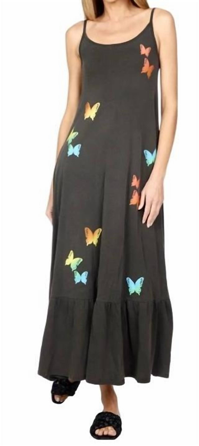 Shop Lauren Moshi Beatrix Maxi Ruffle Rainbow Butterflies Dress In Vintage Black/ Multi