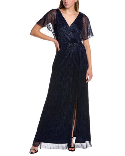 Shop Adrianna Papell Crinkled Mesh Maxi Dress In Blue
