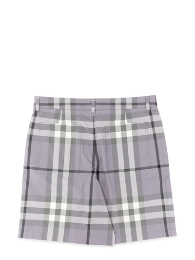 Shop Burberry Bermuda Shorts With Tartan Pattern In Grey