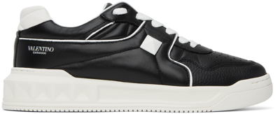 Shop Valentino Black One Stud Sneakers In 0ni Nero-bianco/nero