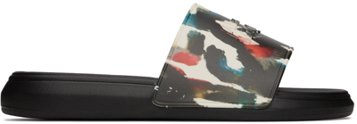 Shop Alexander Mcqueen Black & White Graffiti Slides In 9035 White/multi