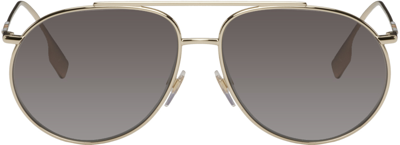 Shop Burberry Gold Oversize Icon Stripe Pilot Sunglasses