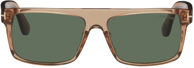 Shop Tom Ford Beige Rectangular Sunglasses In 45n Shiny Transparen