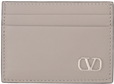 Shop Valentino Gray Mini Vlogo Singature Card Holder In G09 Grigio Perla