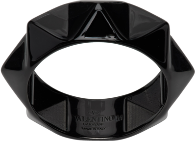 Shop Valentino Black Rockstud Ring In 0no Nero