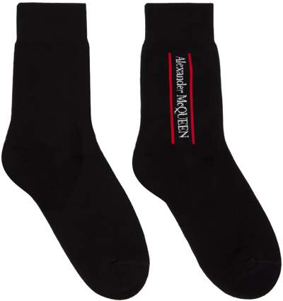 Shop Alexander Mcqueen Black Intarsia Socks In 1074 Black/red