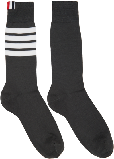 Shop Thom Browne Gray 4-bar Socks In 025 Dark Grey