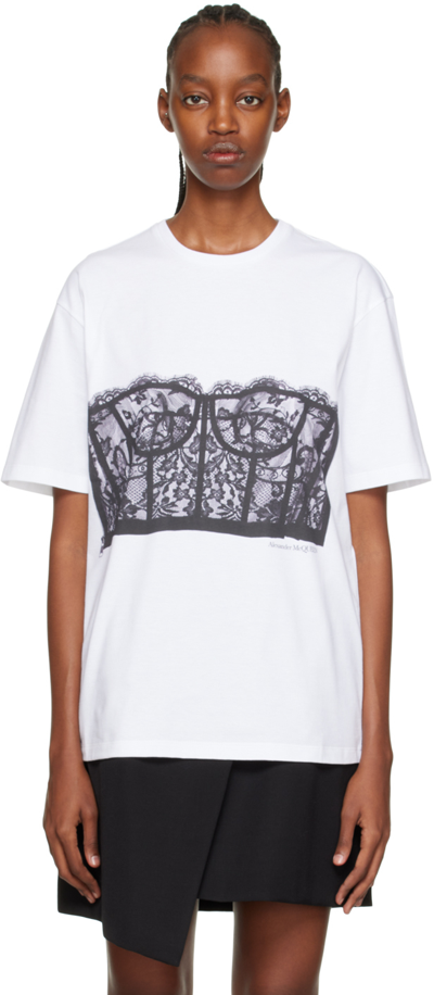 Shop Alexander Mcqueen White Lace Corset T-shirt In 0909 White / Black