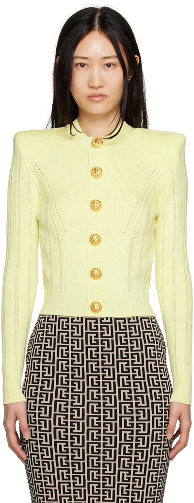 Shop Balmain Yellow Gold Button Cardigan In 1af Jaune Pâle