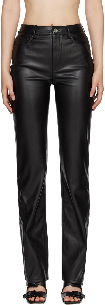 Shop Staud Black Chisel Faux-leather Trousers